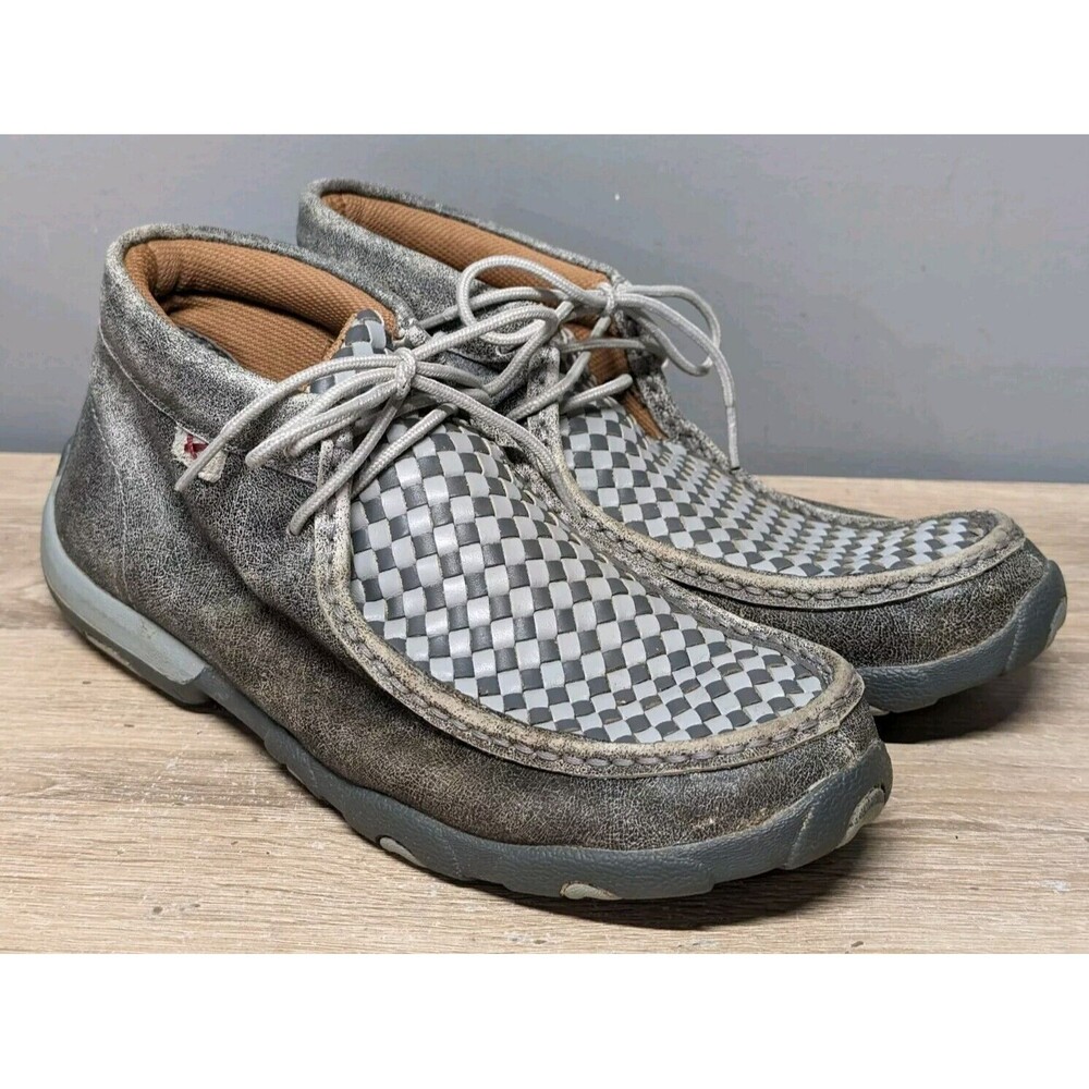 Twisted X Mens Leather Shoes Size 9.5 M Gray Braided Driving Moccasins WDM0108